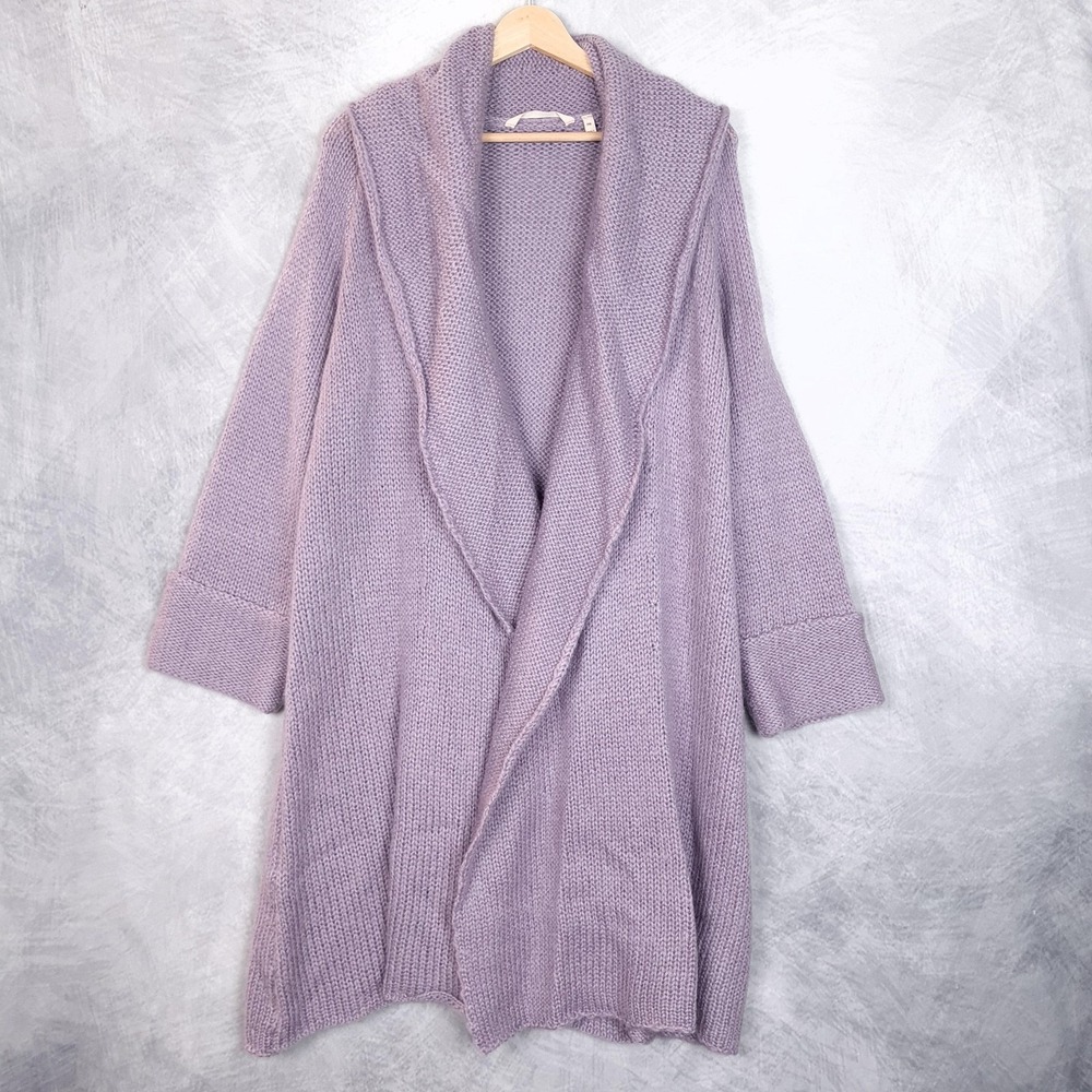 Soft Surroundings Cardigan Sweater Womens PM Purple Mohair Blend Longline Duster